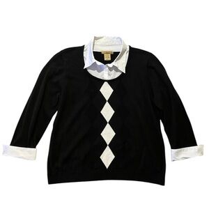 Vintage Argyle Sweater Vest Layered Collared Shirt XL Preppy Academia Y2K Retro